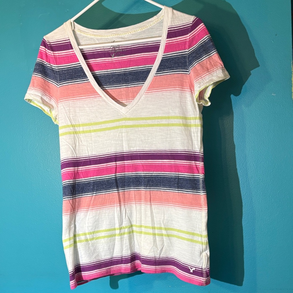 American Eagle Outfitters Multicolor Striped Short Sleeve Tee